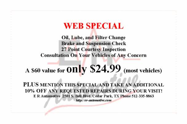 Internet Coupon for Cedar Park Auto repair services